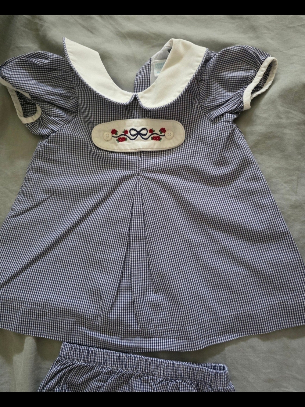 Edgehill Collection Blue and White Gingham Dress with Embroidered Detail